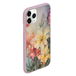 Чехол iPhone 11 Pro матовый Акварельные лилии, цвет: 3D-розовый — фото 2