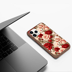 Чехол iPhone 11 Pro матовый Розы паттерн, цвет: 3D-коричневый — фото 2