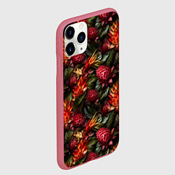 Чехол iPhone 11 Pro матовый Тропические цветы, цвет: 3D-малиновый — фото 2