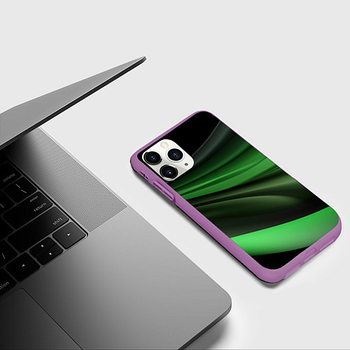 Чехол iPhone 11 Pro матовый Темная зеленая текстура / 3D-Фиолетовый – фото 3