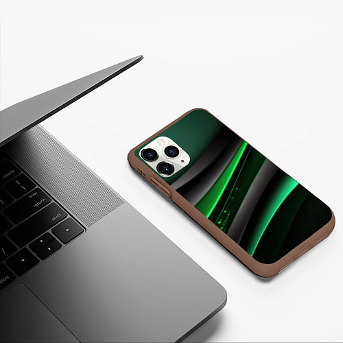 Чехол iPhone 11 Pro матовый Black green line / 3D-Коричневый – фото 3