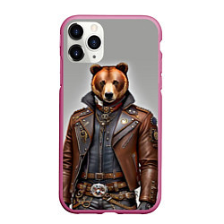 Чехол iPhone 11 Pro матовый Cool bear - steampunk - neural network, цвет: 3D-малиновый