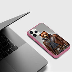Чехол iPhone 11 Pro матовый Cool bear - steampunk - neural network, цвет: 3D-малиновый — фото 2