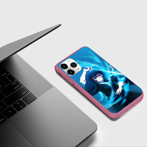 Чехол iPhone 11 Pro матовый Клинок рассекающий демонов: Токито / 3D-Малиновый – фото 3