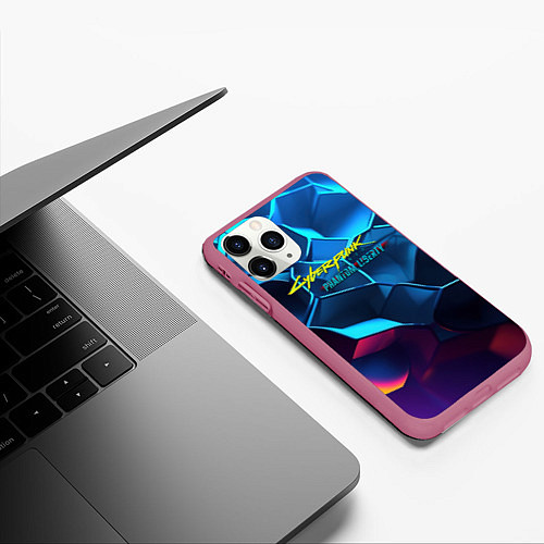 Чехол iPhone 11 Pro матовый Cyberpunk 2077 neon style / 3D-Малиновый – фото 3