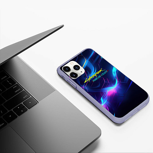 Чехол iPhone 11 Pro матовый Cyberpunk phantom logo neon / 3D-Светло-сиреневый – фото 3