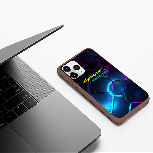 Чехол iPhone 11 Pro матовый Neon cyberpunk logo / 3D-Коричневый – фото 3