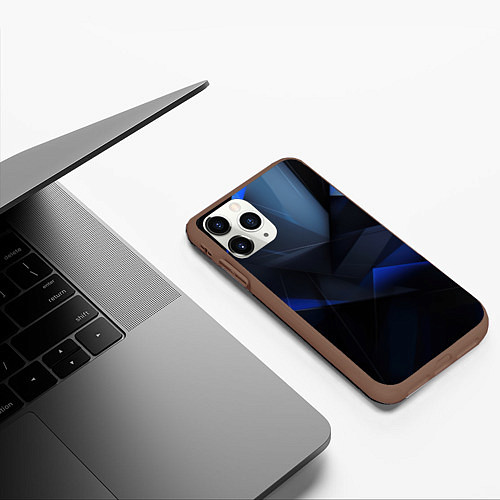 Чехол iPhone 11 Pro матовый Черная и голубая текстура / 3D-Коричневый – фото 3