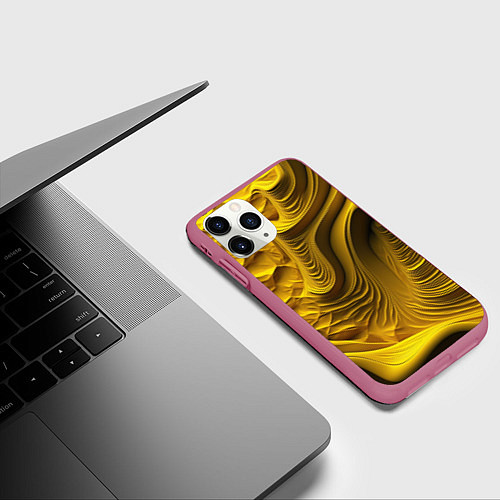 Чехол iPhone 11 Pro матовый Объемная желтая текстура / 3D-Малиновый – фото 3