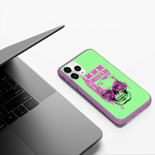 Чехол iPhone 11 Pro матовый Hooligan - skull / 3D-Фиолетовый – фото 3