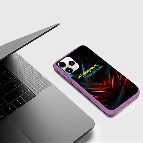 Чехол iPhone 11 Pro матовый Cyberpunk abstract dark / 3D-Фиолетовый – фото 3
