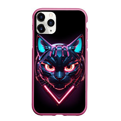 Чехол iPhone 11 Pro матовый Котик в киберпанке, цвет: 3D-малиновый