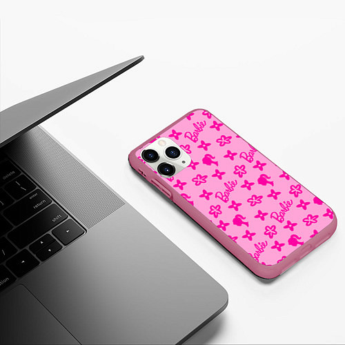 Чехол iPhone 11 Pro матовый Барби паттерн розовый / 3D-Малиновый – фото 3