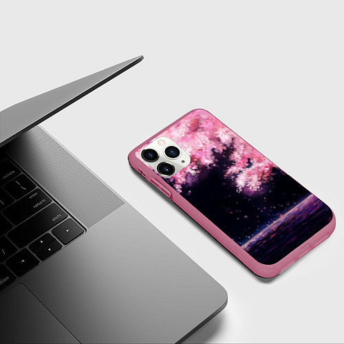 Чехол iPhone 11 Pro матовый Небо сакуры / 3D-Малиновый – фото 3