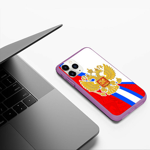 Чехол iPhone 11 Pro матовый Герб РФ - Российский триколор / 3D-Фиолетовый – фото 3