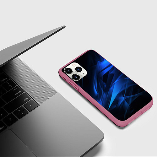 Чехол iPhone 11 Pro матовый Black blue texture / 3D-Малиновый – фото 3