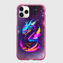 Чехол iPhone 11 Pro матовый Space dragon - neon glow - neural network, цвет: 3D-малиновый