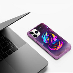 Чехол iPhone 11 Pro матовый Space dragon - neon glow - neural network, цвет: 3D-фиолетовый — фото 2