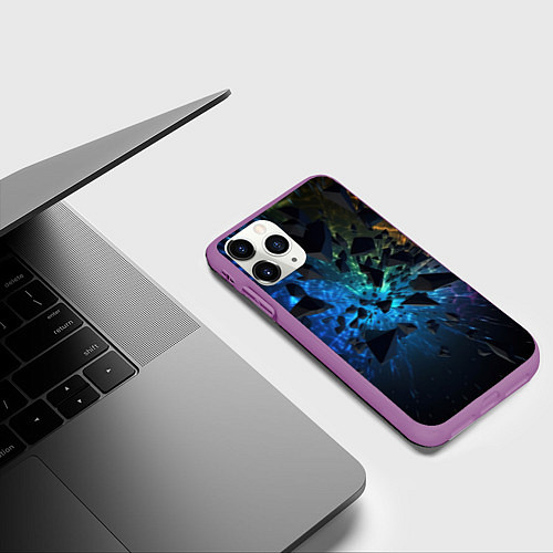 Чехол iPhone 11 Pro матовый Объемные элементы в полете / 3D-Фиолетовый – фото 3