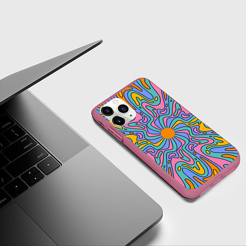 Чехол iPhone 11 Pro матовый Абстрактный психоделический рисунок / 3D-Малиновый – фото 3
