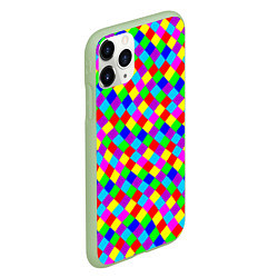 Чехол iPhone 11 Pro матовый Разноцветные искривленные маленькие квадраты, цвет: 3D-салатовый — фото 2