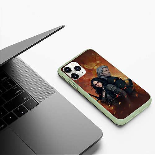 Чехол iPhone 11 Pro матовый Ведьмак - Йеннифэр / 3D-Салатовый – фото 3