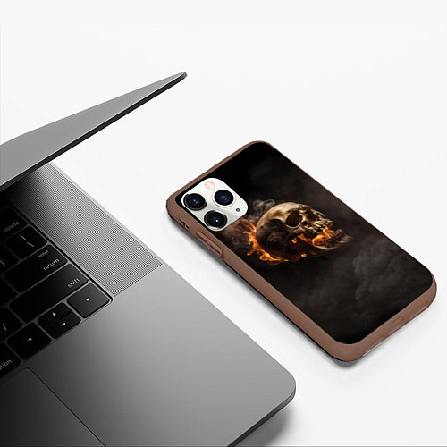 Чехол iPhone 11 Pro матовый Горящий череп в дыму / 3D-Коричневый – фото 3