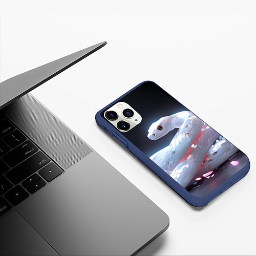 Чехол iPhone 11 Pro матовый Лунный змей / 3D-Тёмно-синий – фото 3