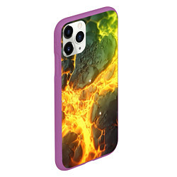 Чехол iPhone 11 Pro матовый Разлом плит и неон, цвет: 3D-фиолетовый — фото 2