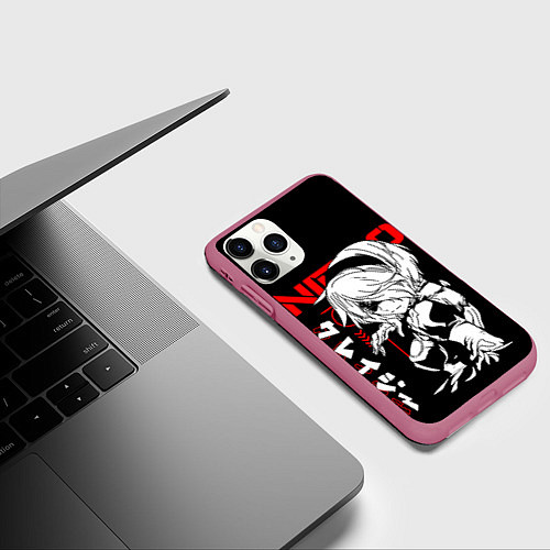 Чехол iPhone 11 Pro матовый Nier automata - черный и красный / 3D-Малиновый – фото 3