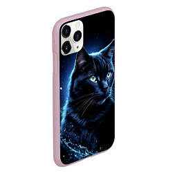 Чехол iPhone 11 Pro матовый Черный кот - брызги воды, цвет: 3D-розовый — фото 2