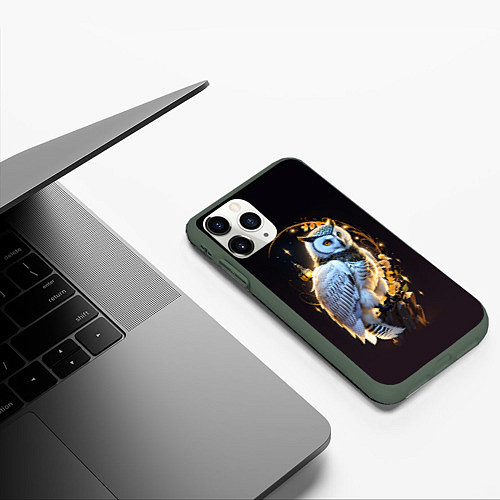 Чехол iPhone 11 Pro матовый Снежная сова / 3D-Темно-зеленый – фото 3