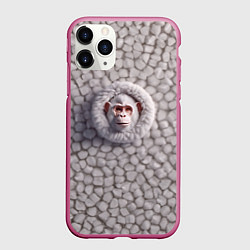 Чехол iPhone 11 Pro матовый Забавная белая обезьяна, цвет: 3D-малиновый