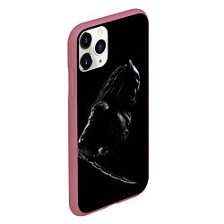 Чехол iPhone 11 Pro матовый Хищник на черном фоне, цвет: 3D-малиновый — фото 2