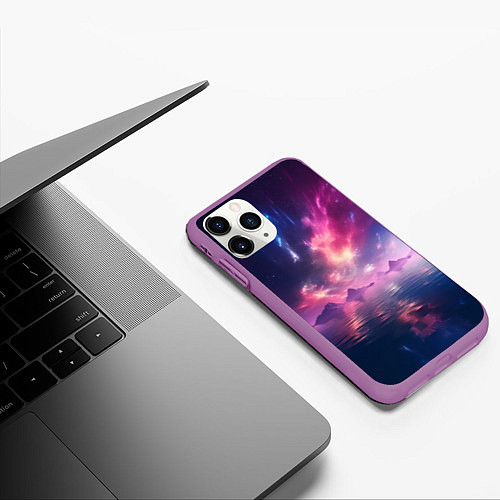 Чехол iPhone 11 Pro матовый Space and islands / 3D-Фиолетовый – фото 3