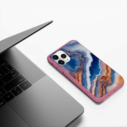Чехол iPhone 11 Pro матовый Волнистая разноцветная яшма / 3D-Малиновый – фото 3