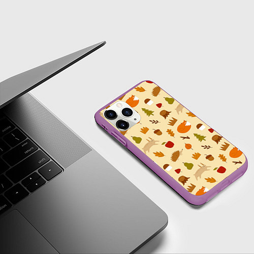 Чехол iPhone 11 Pro матовый Паттерн - осень / 3D-Фиолетовый – фото 3
