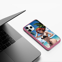 Чехол iPhone 11 Pro матовый Девушка с рыжими волосами на пляже, цвет: 3D-малиновый — фото 2
