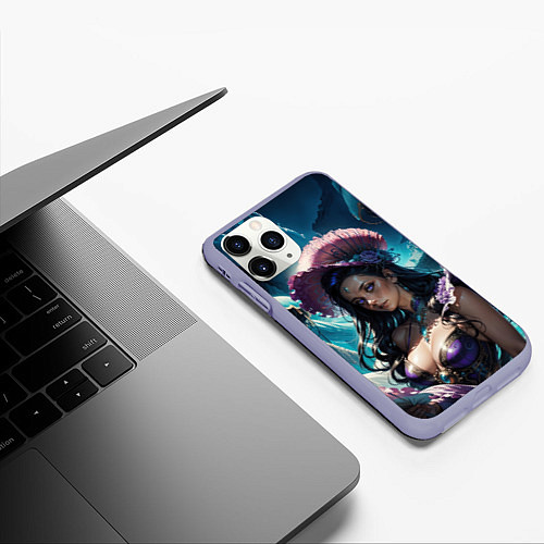 Чехол iPhone 11 Pro матовый Девушка фэнтази с фиолетовыми волосами / 3D-Светло-сиреневый – фото 3