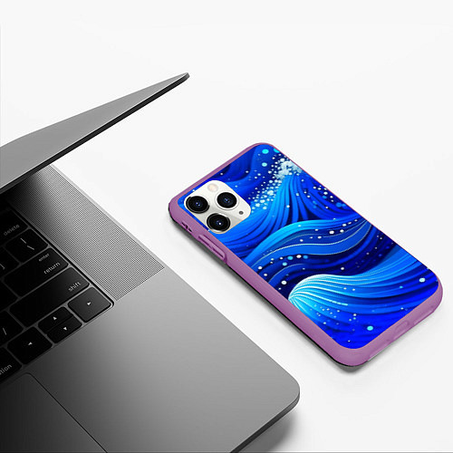 Чехол iPhone 11 Pro матовый Волны - текстура от нейросети / 3D-Фиолетовый – фото 3