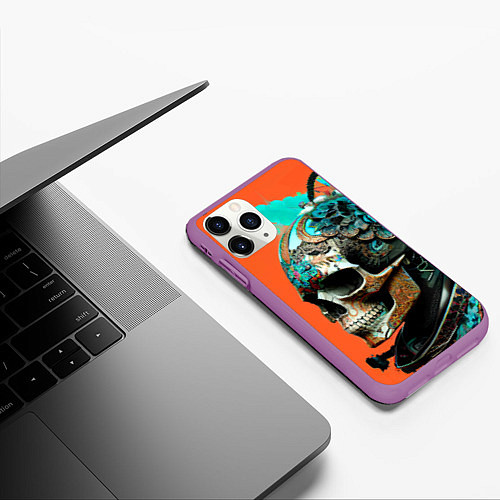 Чехол iPhone 11 Pro матовый Art skull - irezumi - Japan / 3D-Фиолетовый – фото 3