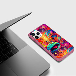 Чехол iPhone 11 Pro матовый Кислотные чудики, цвет: 3D-малиновый — фото 2