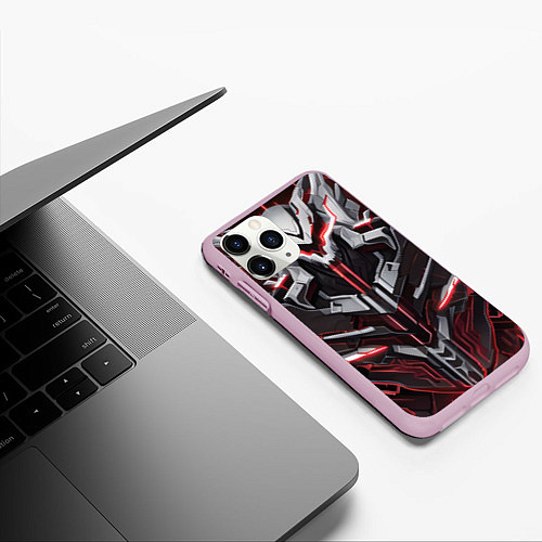 Чехол iPhone 11 Pro матовый Красная кибер броня / 3D-Розовый – фото 3