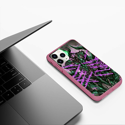 Чехол iPhone 11 Pro матовый Фиолетовый элементаль киберпанк / 3D-Малиновый – фото 3