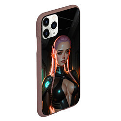 Чехол iPhone 11 Pro матовый Красивая девушка киберпанк, цвет: 3D-коричневый — фото 2