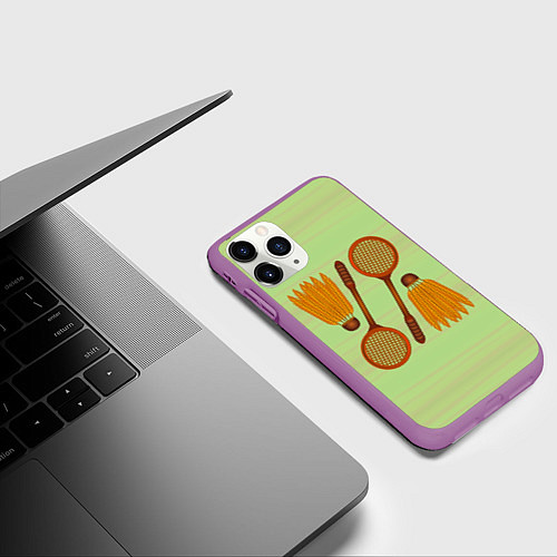Чехол iPhone 11 Pro матовый Бадминтон / 3D-Фиолетовый – фото 3