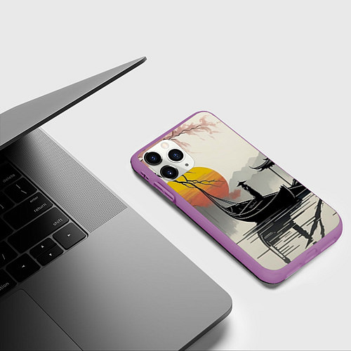 Чехол iPhone 11 Pro матовый Красота Японии / 3D-Фиолетовый – фото 3