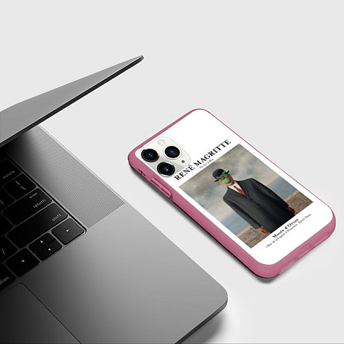 Чехол iPhone 11 Pro матовый Рене Магритт - Сын человеческий / 3D-Малиновый – фото 3