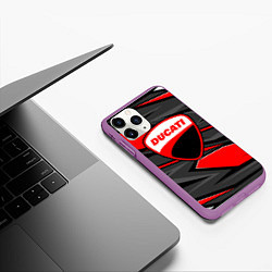 Чехол iPhone 11 Pro матовый Ducati - red stripes, цвет: 3D-фиолетовый — фото 2