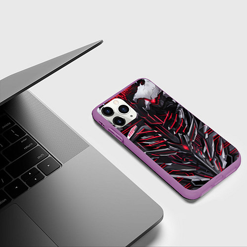 Чехол iPhone 11 Pro матовый Красная кибер броня / 3D-Фиолетовый – фото 3